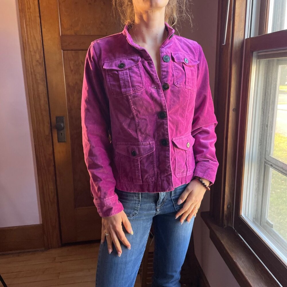 Y2K Pink Velour Utility Statement Jacket S Magenta Pink Dopamine Coquette Glam